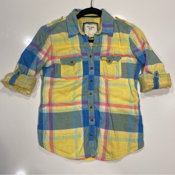 Abercrombie & Fitch Flannel with Roll & Button Sleeves, Small - Picture 2 of 7